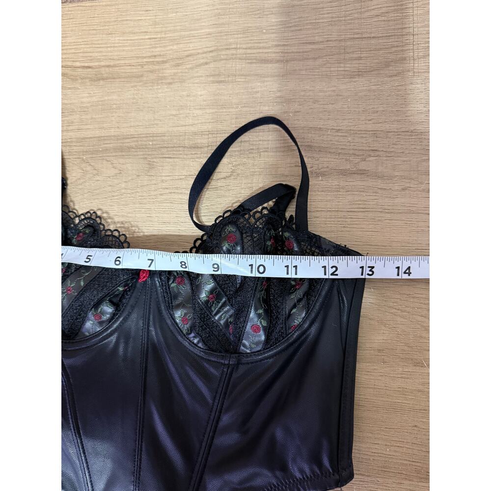 Savage X Fenty Black Caviar Faux Leather & Floral Lace Bustier Corset Top - Picture 6 of 9